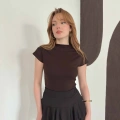 Slim Fıt Yarım Balıkçı Yaka Dar Kesim Bluz Kahve