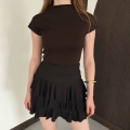 Slim Fıt Yarım Balıkçı Yaka Dar Kesim Bluz Kahve