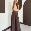 Modal Kumaş Bol Paça Pantolon Kahve