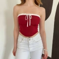 Önü Bağlama Detay Straplez Crop Kırmızı