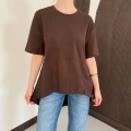 Modal Kumaş Garnili Asimetrik Oversize Tişört Kahve