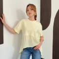 Modal Kumaş Garnili Asimetrik Oversize Tişört Sarı