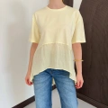 Modal Kumaş Garnili Asimetrik Oversize Tişört Sarı