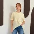 Modal Kumaş Garnili Asimetrik Oversize Tişört Sarı