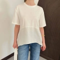 Modal Kumaş Garnili Asimetrik Oversize Tişört Ekru