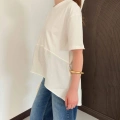 Modal Kumaş Garnili Asimetrik Oversize Tişört Ekru