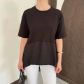 Modal Kumaş Garnili Asimetrik Oversize Tişört Siyah