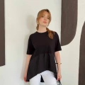 Modal Kumaş Garnili Asimetrik Oversize Tişört Siyah