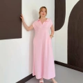 Pola Yaka Cepli Örme Elbise Pembe