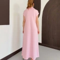 Pola Yaka Cepli Örme Elbise Pembe