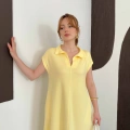 Pola Yaka Cepli Örme Elbise Sarı