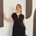 Pola Yaka Cepli Örme Elbise Siyah