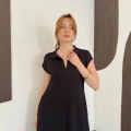 Pola Yaka Cepli Örme Elbise Siyah