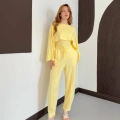 Pelerin Detaylı Bluz Bel Lastikli Pantolon Takım Sarı