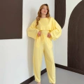 Pelerin Detaylı Bluz Bel Lastikli Pantolon Takım Sarı
