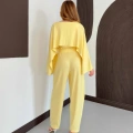 Pelerin Detaylı Bluz Bel Lastikli Pantolon Takım Sarı