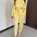 Pelerin Detaylı Bluz Bel Lastikli Pantolon Takım Sarı