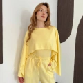 Pelerin Detaylı Bluz Bel Lastikli Pantolon Takım Sarı