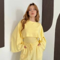 Pelerin Detaylı Bluz Bel Lastikli Pantolon Takım Sarı