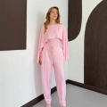 Pelerin Detaylı Bluz Bel Lastikli Pantolon Takım Pembe