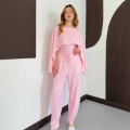 Pelerin Detaylı Bluz Bel Lastikli Pantolon Takım Pembe