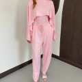 Pelerin Detaylı Bluz Bel Lastikli Pantolon Takım Pembe