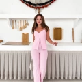 Askılı Düğme Detaylı Pantolonlu Takım Pembe