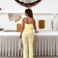 Askılı Düğme Detaylı Pantolonlu Takım Sarı