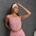 Askılı Triko Kumaş İçi Astarlı Takım Pembe