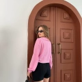 Bebe Yaka Bağlama Detay Keten Gömlek Pembe
