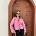 Bebe Yaka Bağlama Detay Keten Gömlek Pembe