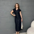 Bel Büzgü Detaylı Denim Elbise Siyah
