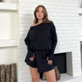Bel Kuşak Detaylı İçi Şortlu Elbise Siyah