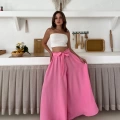Bel Kuşak Detaylı Pantolon Etek Pembe