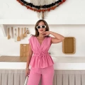 Bel Lastikli Bağlama Detaylı Takım Pembe