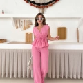 Bel Lastikli Bağlama Detaylı Takım Pembe