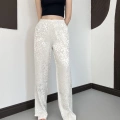 Bel Lastikli Leopar Desen Pantolon Beyaz