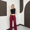 Bel Lastikli Leopar Desen Pantolon Bordo