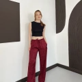 Bel Lastikli Leopar Desen Pantolon Bordo