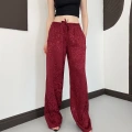 Bel Lastikli Leopar Desen Pantolon Bordo