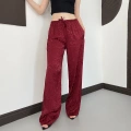 Bel Lastikli Leopar Desen Pantolon Bordo