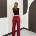 Bel Lastikli Leopar Desen Pantolon Bordo