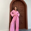 Belden Bağlama Detaylı Takım Pembe