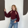 Bolero Detaylı Triko Takım Bordo
