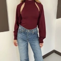 Bolero Detaylı Triko Takım Bordo