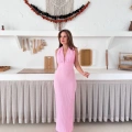 Boyundan Bağlamalı Gofre Elbise Pembe