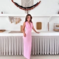Boyundan Bağlamalı Gofre Elbise Pembe