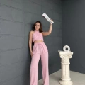 Boyundan Bağlamalı Keten Takım Pembe