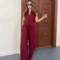 Broş Detaylı Keten Takım Bordo