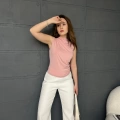 Büzgü Detay Dik Yaka Bluz Pudra Pembe